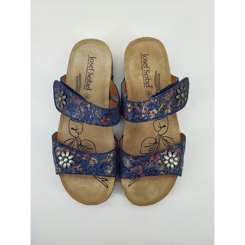 Josef Seibel Blue Floral Sandals 8.5